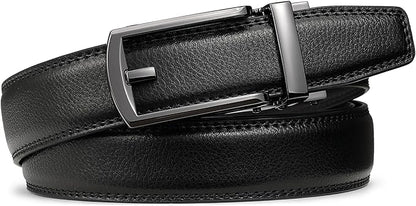 Founders & C Mens Ratchet Belt Leather Click 1 1/4" with Slide Buckle, Casual Dress Belt Adjustable