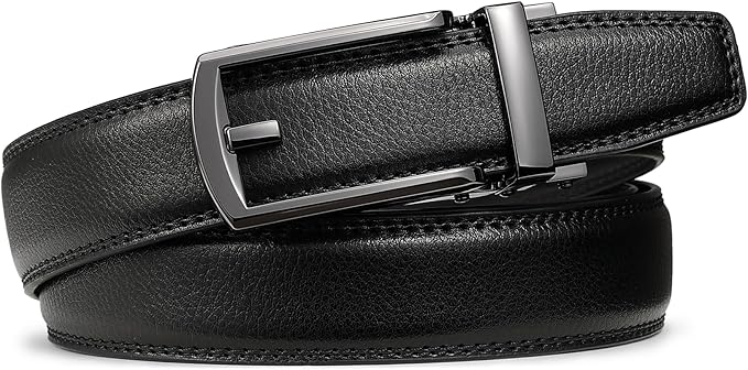 Founders & C Mens Ratchet Belt Leather Click 1 1/4" with Slide Buckle, Casual Dress Belt Adjustable