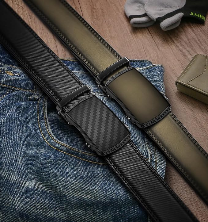 BULLIANT Men Belts 2 Pack,Ratchet Sliding Belt Adjustable For Gift Mens Dress Casual 1 3/8",Cut for Fit