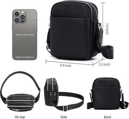 Colins Keirs Leather Crossbody Bag for Men, Shoulder Bag for Men, Man Purse with Zipper and Adjustable Shoulder Strap, Black Small