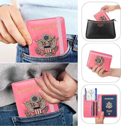 Premium Passport Holder for Travel, RFID Blocking Passport Cover Slim, Durable & Travel-Friendly, Passport Wallet Keep Your Documents Safe & Organized (Pink)