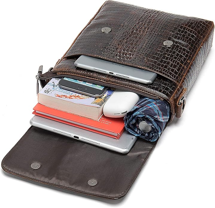 NIUCUNZH Leather Flap Messenger Bag for Men Small Crossbody Shoulder Bag,Novelty Crocodile Embossed