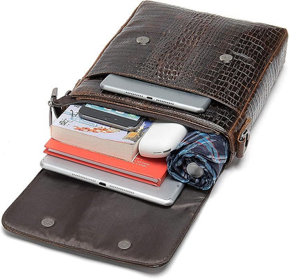 NIUCUNZH Leather Flap Messenger Bag for Men Small Crossbody Shoulder Bag,Novelty Crocodile Embossed