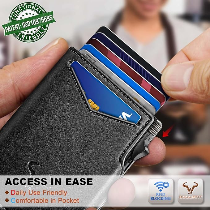 BULLIANT Men Wallet Gift Boxed,Slim Front Pocket Wallet Money Clip Card Holder 3.8"x2.7",Pop-up Access