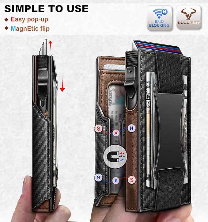BULLIANT Men Wallet Gift Boxed,Slim Front Pocket Wallet Money Clip Card Holder 3.8"x2.7",Pop-up Access