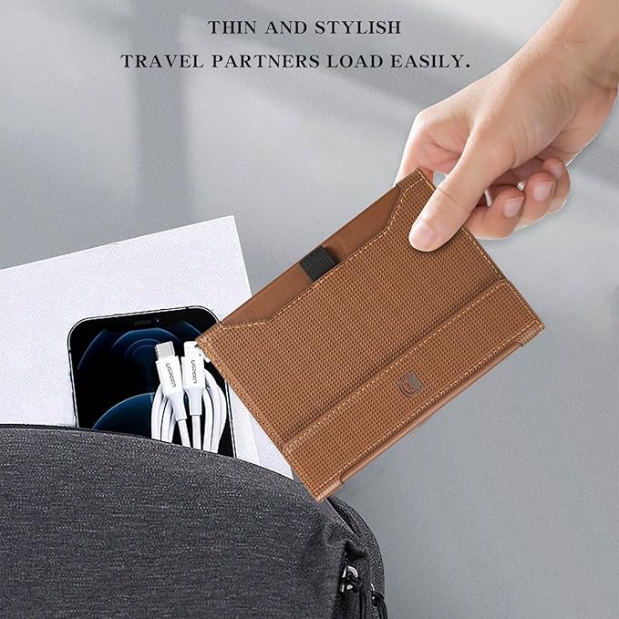 Passport Holder for Travel Essentials, RFID Blocking PU Leather Passport Wallet Cover Card holder Case Passport Book Holders for Women and Men, Brown