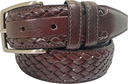 MENS ITALIAN HAND MADE LEATHER BRAID WEAVED EMBOSSED 35MM TROUSER BELT CASUAL FORMAL