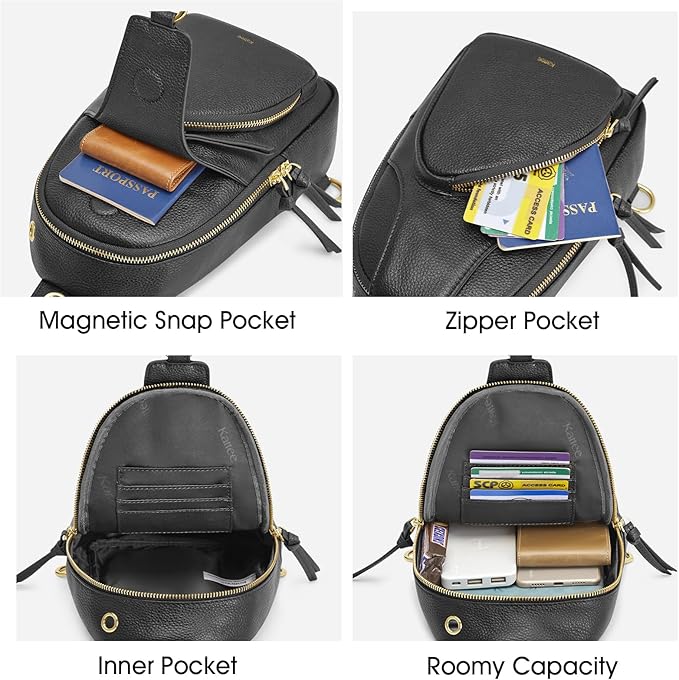 Kattee Sling Bag for Women, Leather Fanny Packs Crossbody Purse, Small Chest Bag with RFID Blocking, Black