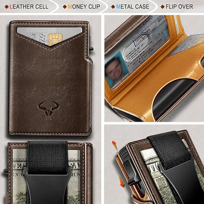 BULLIANT Men Wallet Gift Boxed,Slim Front Pocket Wallet Money Clip Card Holder 3.8"x2.7",Pop-up Access