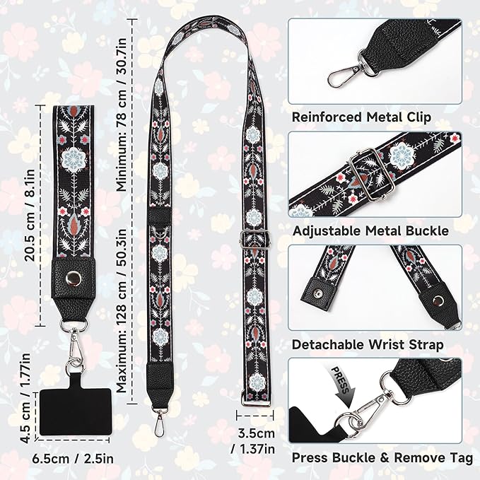 FUVLIFE Phone Lanyard Crossbody Wrist Strap, Adjustable Clip and Go Strap for Phone with Wallet Crossbody, Phone Strap with Zippered Pouch, Universal Hands-Free for All Cell Phone