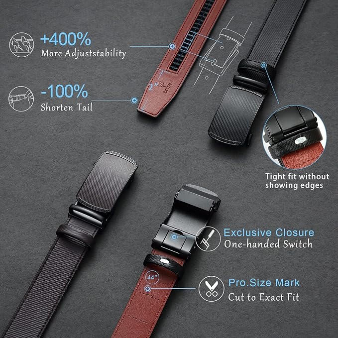 DOOPAI Belt Men, Ratchet Dress Adjustable 1 3/8" Sliding Leather Designer, Size Length Can be Cut, with Gift Box