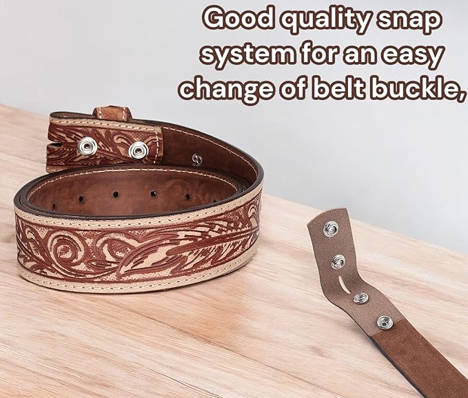 F&L CLASSIC Western Belt without buckle for men – Full Grain Leather Cowboy Belts for jeans - One Piece Leather strap belt