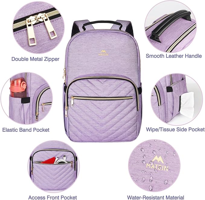 MATEIN 17 Inch Laptop Backpack, Womens Travel Laptop Backpack, Large Water Resistant College Teacher Nurse Work Bag Lightweight Daypack Computer Bagpack, Light Purple