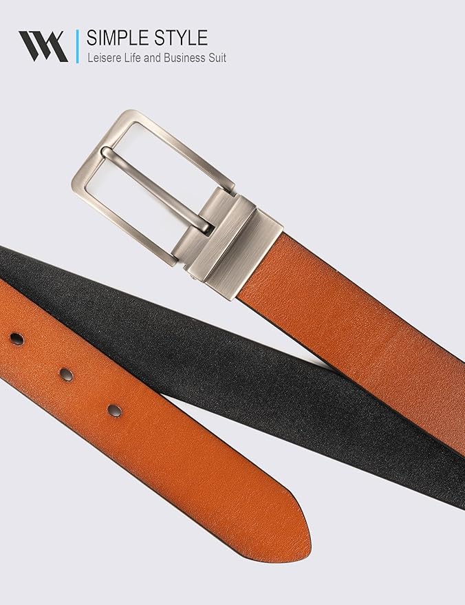 WOLFANT Two-in-One Reversible Leather Belt,100% Italian Full Grain Real Solid Leather Dress Casual Belt
