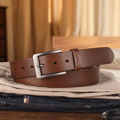 Buffway Men’s Full Grain Leather Belt – Solid One-Piece Leather, 1.5” Wide for Jeans & Business Casual, Gift Box Included