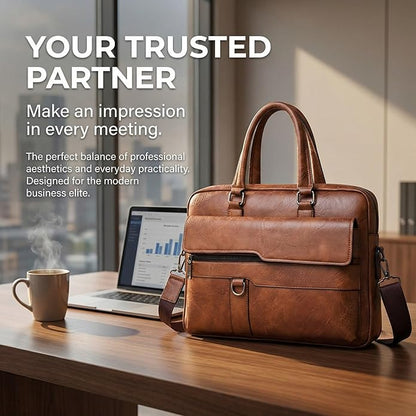 Men's Leather Laptop Bag 15 IN, Water-Resistant Briefcase Messenger Bag for Work, Business, Shoulder Crossbody Office Satchel