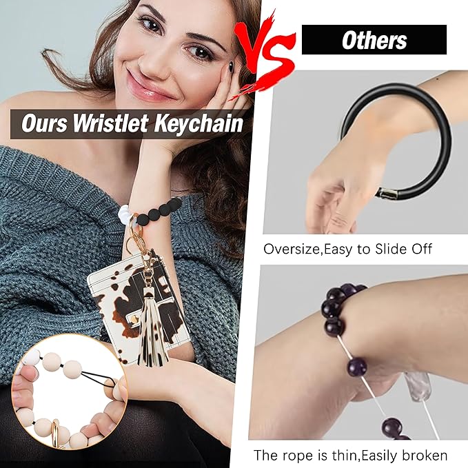 KNGITRYI Wallet Keychain Wristlet for Women,Slim RFID Credit Card Holder Purse Tassel Keychain Bangle Key Ring for Men Women