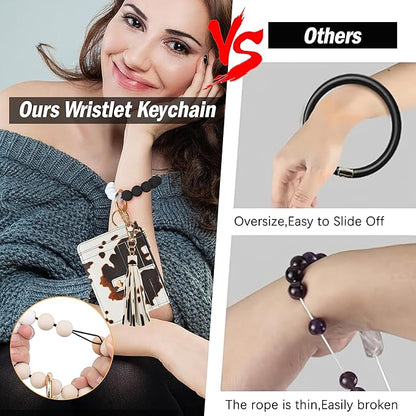 KNGITRYI Wallet Keychain Wristlet for Women,Slim RFID Credit Card Holder Purse Tassel Keychain Bangle Key Ring for Men Women