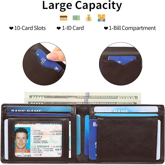 Mens for Wallet Leather Bifold Credit Card Holder, RFID Blocking Front Pockets Minimalist Men Wallets