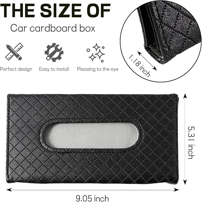 Car Tissue Holder, Leather Tissue Holder for Car Sun Visor, Rectangular Auto Sun Visor Napkin Holder Mask Dispenser, Universal Vehicle Tissue Box Sun Visor Accessory (Plaid-Black)