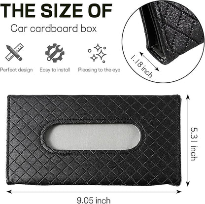 Car Tissue Holder, Leather Tissue Holder for Car Sun Visor, Rectangular Auto Sun Visor Napkin Holder Mask Dispenser, Universal Vehicle Tissue Box Sun Visor Accessory (Plaid-Black)