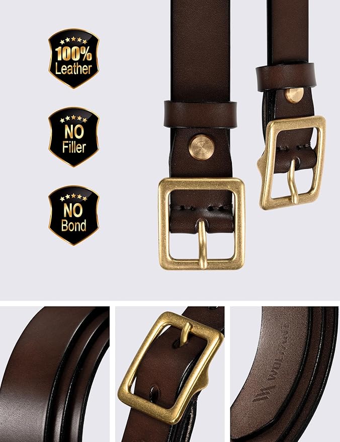 WOLFANT Full Grain Leather Belt for Women,1.1" Ladies Casual leather Jean Belt with Vintage Square buckle in Gift Box