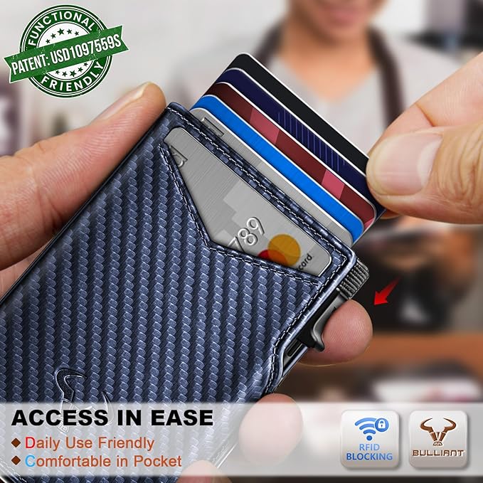 BULLIANT Men Wallet Gift Boxed,Slim Front Pocket Wallet Money Clip Card Holder 3.8"x2.7",Pop-up Access