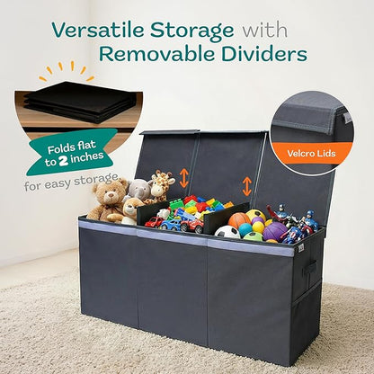 SoftOwl Extra Large Toy Storage Organizer with Lid - Sturdy, Collapsible Toy Chest Storage Box Design - Toys Bin with Dividers for Kids, Nursery, Bedroom, Playroom 37"x16"x14"