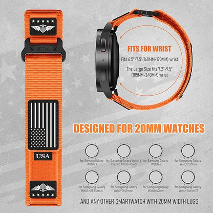 20mm Band Compatible with Samsung Galaxy Watch 7 6 5 4 FE Band 44mm 40mm/Watch 6 4 Classic 47mm 43mm 42mm 46mm/5 Pro 45mm/3 41mm/Active 2 Men,Fabric Nylon Strap for Garmin Vivoactive 5 3/Venu,S