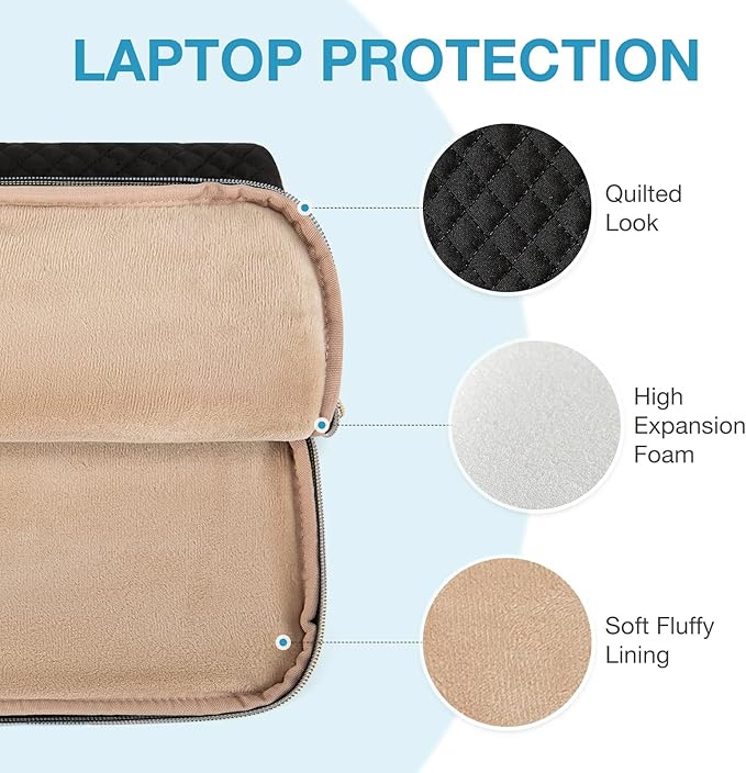 BAGSMART Laptop Sleeve for 15-inch MacBook Air/Pro, Laptop Carrying Case Compatible with 15.6 inch HP,Dell,Acer Aspire,Asus Notebook, Protective Case with Pocket and Handle, Black