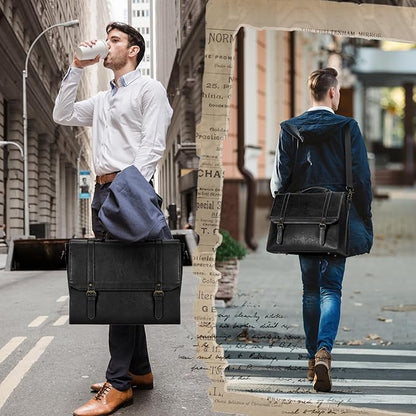 IGOLUMON Messenger Bag for Men 15.6 inch Vintage Leather Waterproof Laptop Briefcase for Men Large Computer Laptop Bag Leather Satchel Bag Retro Shoulder Bag for Office Business Travel College, Black