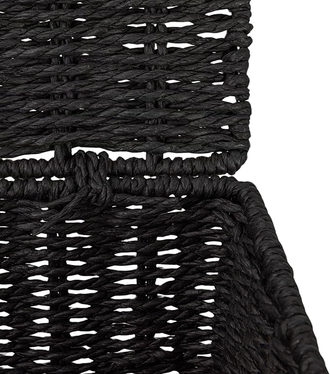 Household Essentials Small Handwoven Paper Rope Wicker Basket with Lid, Black