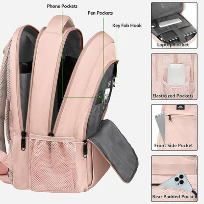 MATEIN 15.6 inch Laptop Backpack, Cute Slim Computer Travel Backpack, Carry On Casual Daypack Bag Gifts for Women Teacher Nurse, Pink