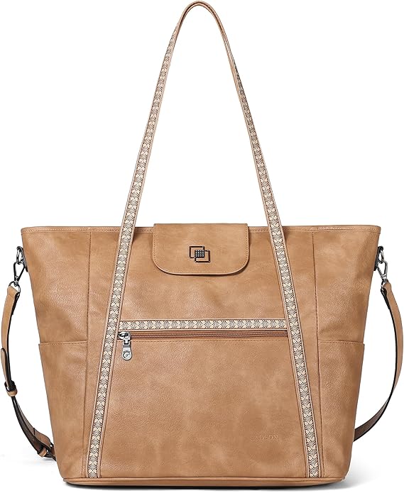 FADEON Large Laptop Tote Bag for Women Designer Leather Laptop Bag Fashion Travel Backpack Purse Shoulder Handbag