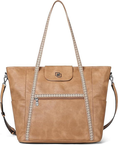 FADEON Large Laptop Tote Bag for Women Designer Leather Laptop Bag Fashion Travel Backpack Purse Shoulder Handbag