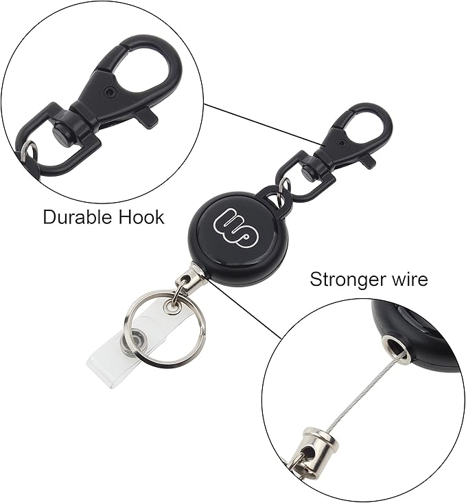 Wisdompro Badge Holder with Retractable Reel, Double Sided PU Leather ID Badge Card Holder Wallet with Zipper Pocket, 5 Card Slots for Office School ID, Driver's License - Black
