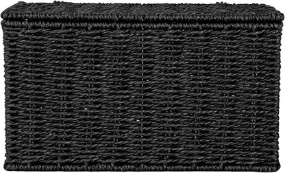 Household Essentials Small Handwoven Paper Rope Wicker Basket with Lid, Black