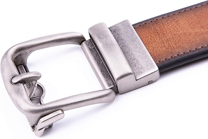 Fabio Valenti Men's Genuine Leather Ratchet Dress Belt with Automatic Buckle, Adjustiable Sizes, Handmade, All leather Strap