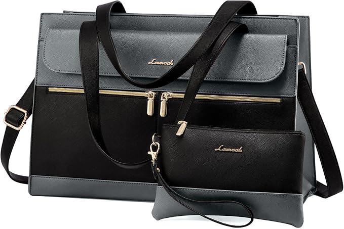 LOVEVOOK Laptop Tote for Women - 15.6 Inch Professional Leather Computer Briefcase - Waterproof Shoulder Bag - Large Capacity Business Teacher Office Bag - Crossbody Purse