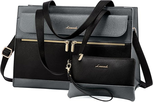 LOVEVOOK Laptop Tote for Women - 15.6 Inch Professional Leather Computer Briefcase - Waterproof Shoulder Bag - Large Capacity Business Teacher Office Bag - Crossbody Purse