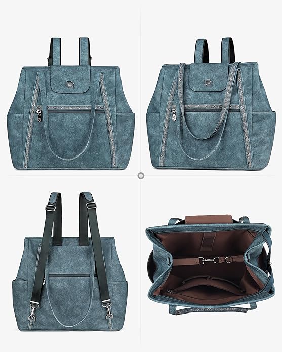 FADEON Large Laptop Tote Bag for Women Designer Leather Laptop Bag Fashion Travel Backpack Purse Shoulder Handbag