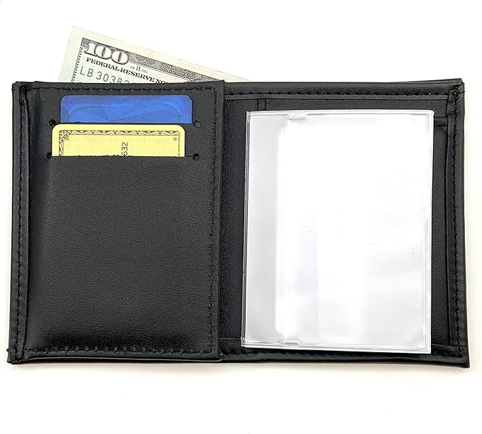 Perfect Fit Shield Wallets Shield with Eagle Police and Security Fits for Blackington B 296 Style Hidden Badge Wallet Leather (Cutout PF-209) Black