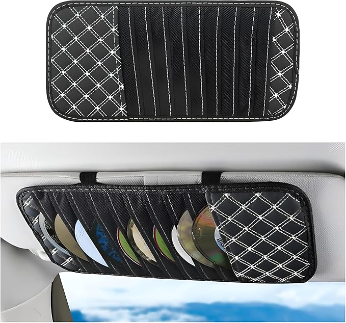2PCS Car Visor CD Holder, PU Leather Large Capacity Vehicle DVD Storage Organizer with 10 Sleeves, Automotive Interior Sun Visor DVD Case Accessories, Universal for Trucks SUV Sedan (White)