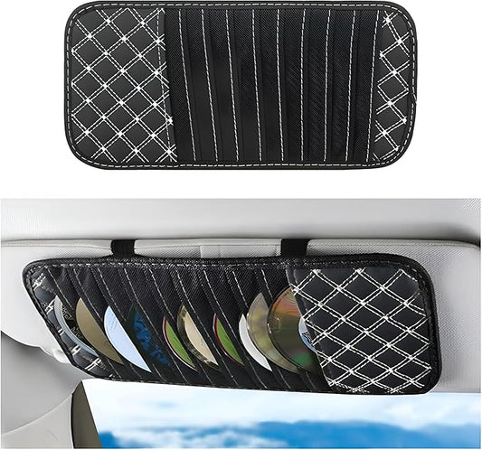 2PCS Car Visor CD Holder, PU Leather Large Capacity Vehicle DVD Storage Organizer with 10 Sleeves, Automotive Interior Sun Visor DVD Case Accessories, Universal for Trucks SUV Sedan (White)