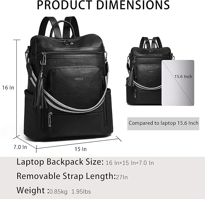 Shrrie Vegan Leather Laptop Backpack for Women 15.6 inch Work Backpack Fashion Travel Backpack Purse for Travel College Work