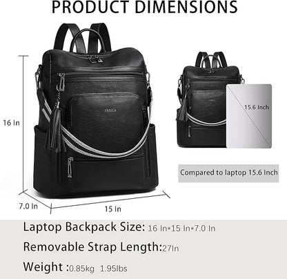 Shrrie Vegan Leather Laptop Backpack for Women 15.6 inch Work Backpack Fashion Travel Backpack Purse for Travel College Work