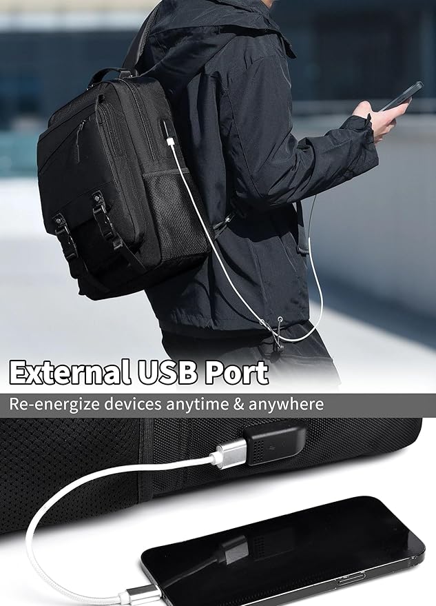 BASICPOWER Laptop Sling Bag for Men Women, Sling Backpack Crossbody Bag Fits 14 inch Computer with USB Port Anti-theft
