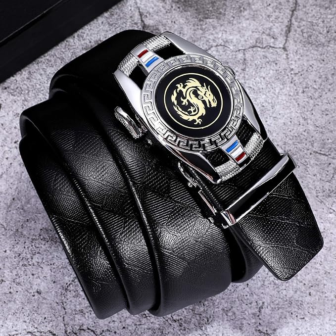 Dubulle Designer Mens Belts, Sliding Automatic Buckle Ratchet Dress Belt TOP Genuine Leather Strap Gifts
