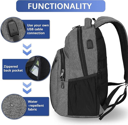 LARIPOP Carry On Backpack for Airplane, 15.6 Inch Laptop Backpack with USB Charging Port, Water Resistant Business Travel Backpack, Lightweight College School Bookbag Anti Theft for Men Women, Grey