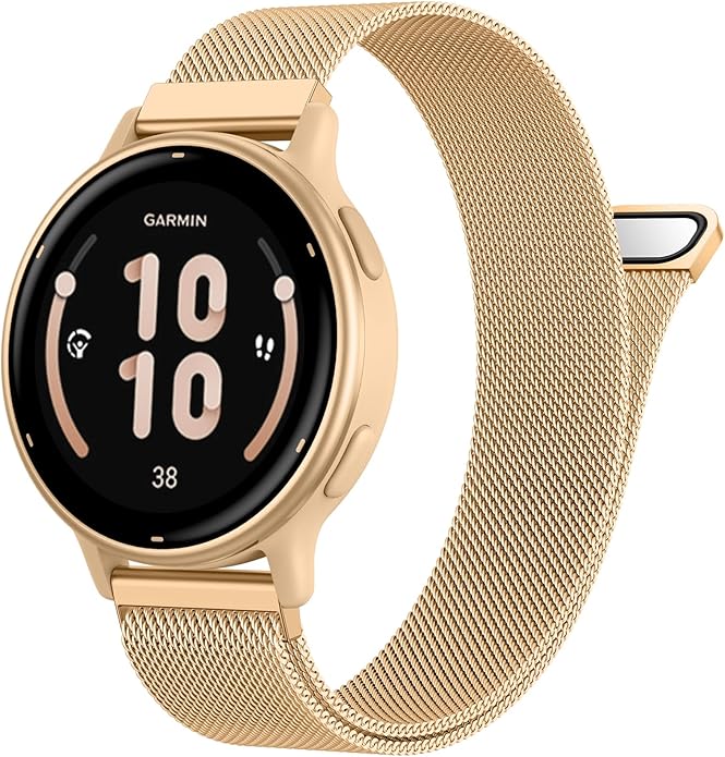18mm 20mm Metal Band Compatible for Garmin Vivoactive 5/6/4S/3 Watch Bands, Soft Stainless Steel Mesh Strap for Garmin Venu 3S/Venu 2S/Sq Watch Band, Forerunner 55/245/255S/265S Watch Band Women Men